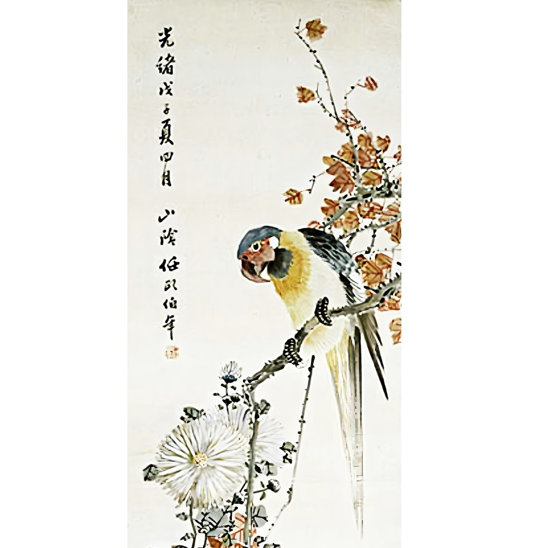 CHP.20 - 300dpi - 2x1-parrot-and-crysanthemums (Aangepast)