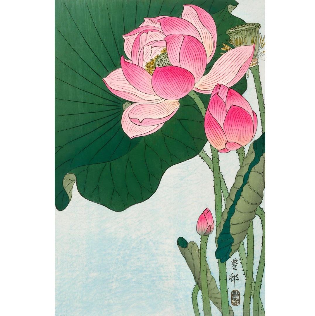 JPF.3 - 300dpi -3x2 - Lotus flower - 19th century woodblock print (Aangepast)