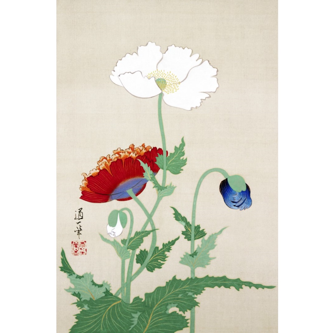 JPF.9 - 300dpi - 3x2 - Silk painting - Japanese poppies - 19th century (Aangepast)