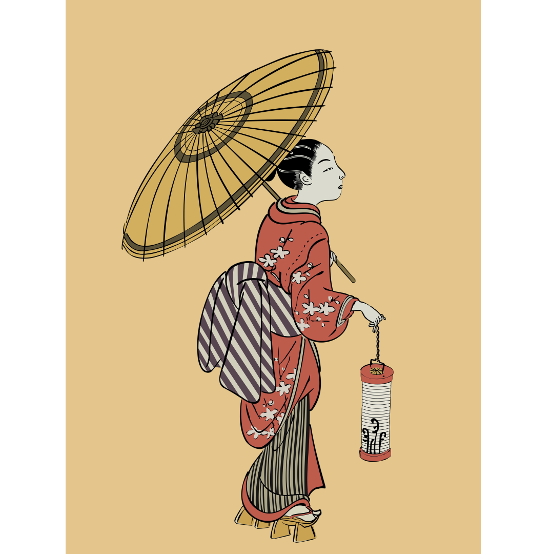 JPG.14 - 4x3 - 300 - Geisha with lantern and umbrella - 19-20th century (Aangepast)