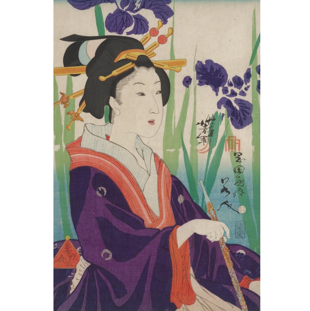 JPG.8 - 3x2 - 300dpi - Geisha in purple dress holding a pipe (Aangepast)