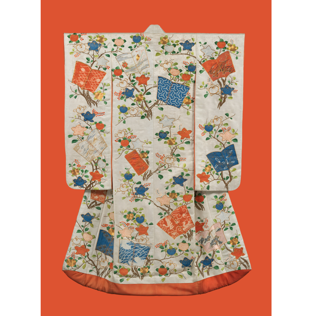 JPKI.24b - 3x4-uchikake-with-books-and-mandarin-orange-branches-19th-century-300dpi (Aangepast)